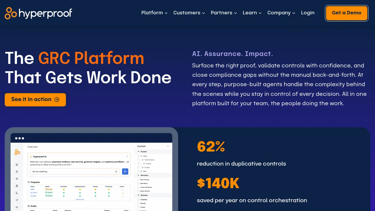 Hyperproof homepage, captured August 2026