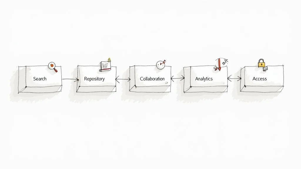 A visual breakdown of the key components of a knowledge management system.
