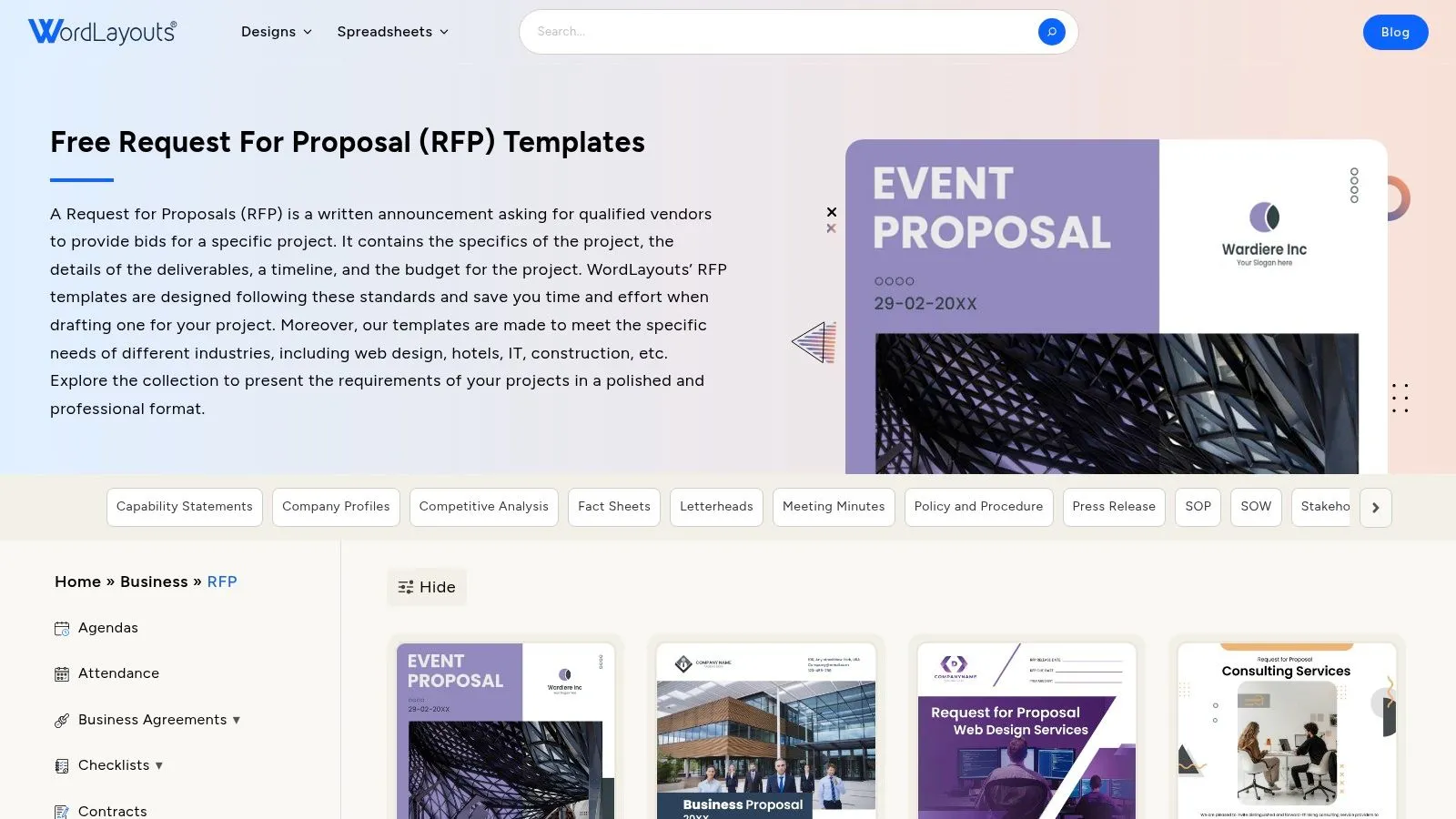 WordLayouts — Free RFP templates (Word/Google Docs/ODT)