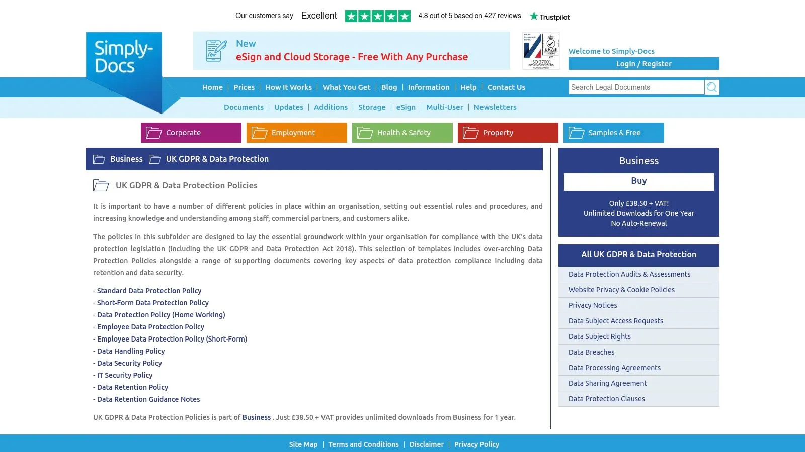 Simply-Docs' folder of GDPR and data protection policy templates.