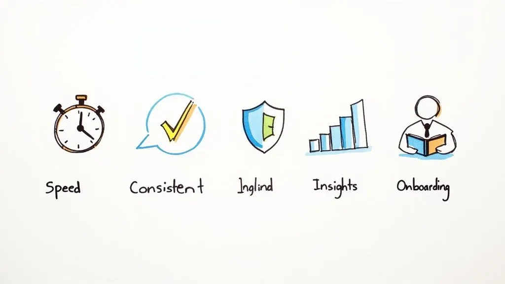A person at a computer confidently making a decision, with data charts and graphs in the background.