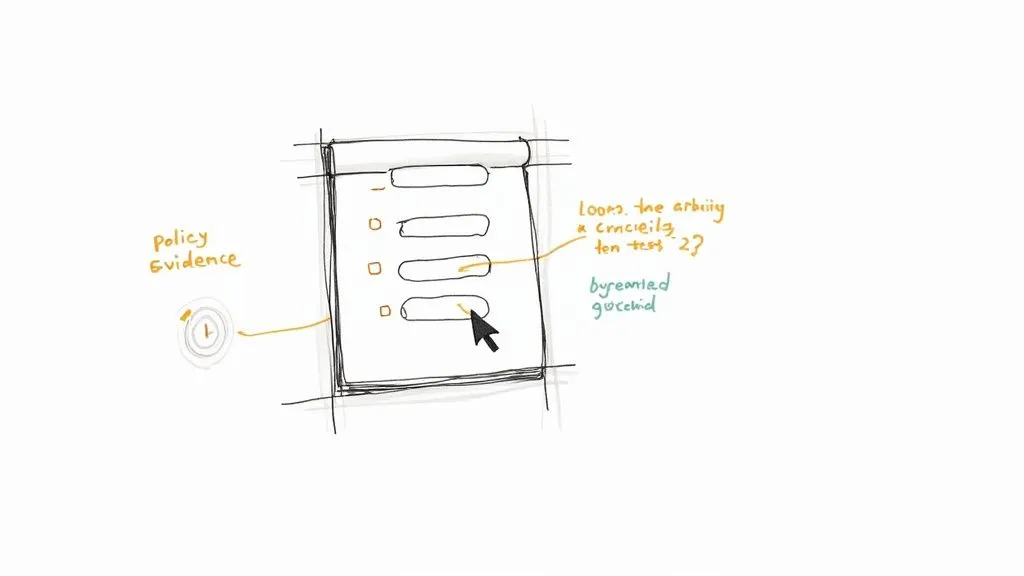 A hand-drawn sketch illustrating a user interface with checkboxes, text fields, and handwritten notes.