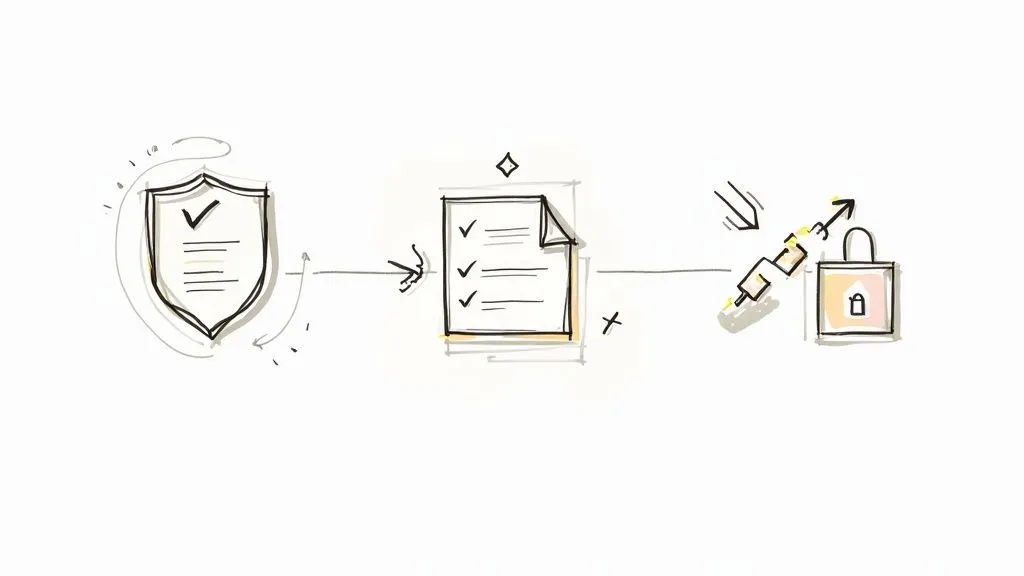 A padlock superimposed over a digital supply chain, representing security and risk management in procurement.