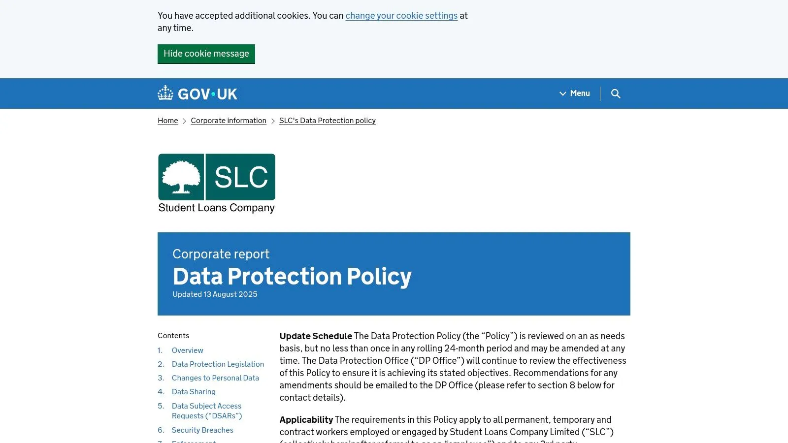 GOV.UK — Student Loans Company Data Protection Policy (example)