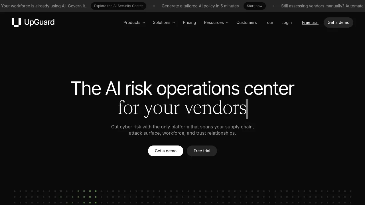UpGuard homepage, captured August 2026